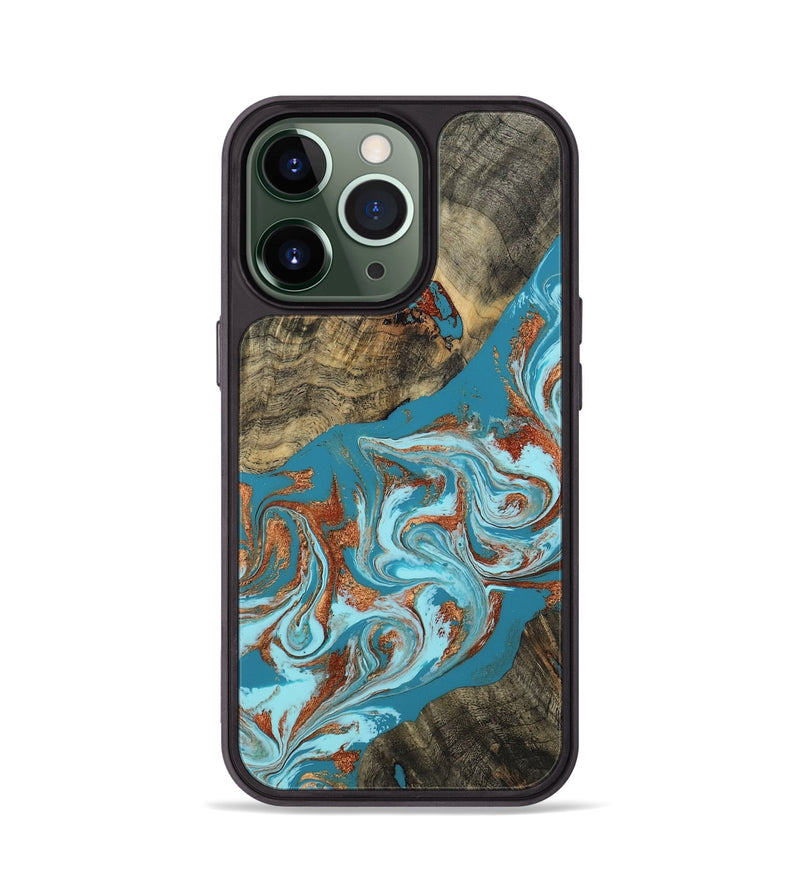 iPhone 13 Pro Wood Phone Case - Edythe (Teal & Gold, 802164)
