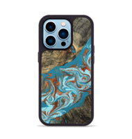 iPhone 14 Pro Wood Phone Case - Edythe (Teal & Gold, 802164)