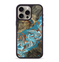 iPhone 15 Pro Max Wood Phone Case - Edythe (Teal & Gold, 802164)