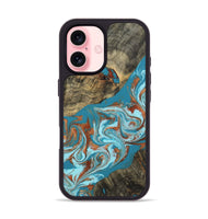 iPhone 16 Wood Phone Case - Edythe (Teal & Gold, 802164)