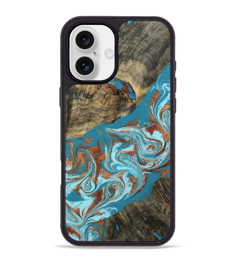 iPhone 16 Plus Wood Phone Case - Edythe (Teal & Gold, 802164)