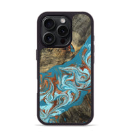 iPhone 16 Pro Wood Phone Case - Edythe (Teal & Gold, 802164)