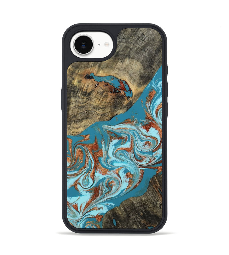 iPhone 16e Wood Phone Case - Edythe (Teal & Gold, 802164)