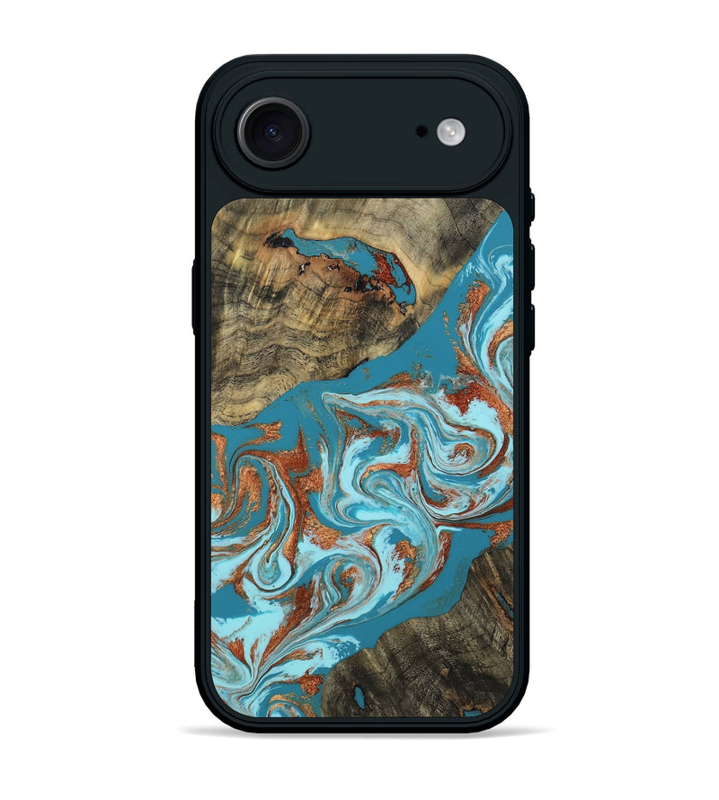 iPhone 17 Air Wood Phone Case - Edythe (Teal & Gold, 802164)