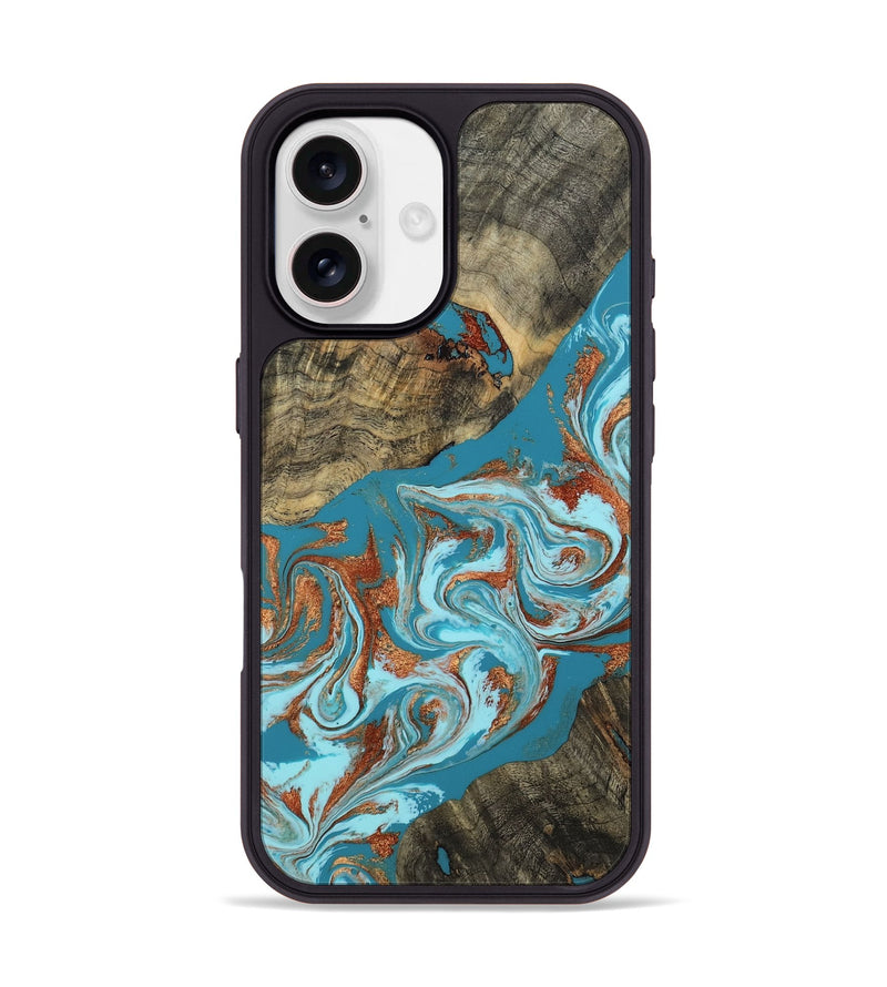 iPhone 17 Wood Phone Case - Edythe (Teal & Gold, 802164)