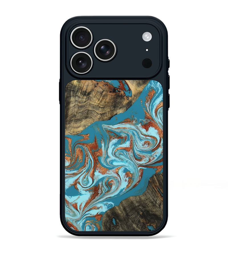 iPhone 17 Pro Max Wood Phone Case - Edythe (Teal & Gold, 802164)