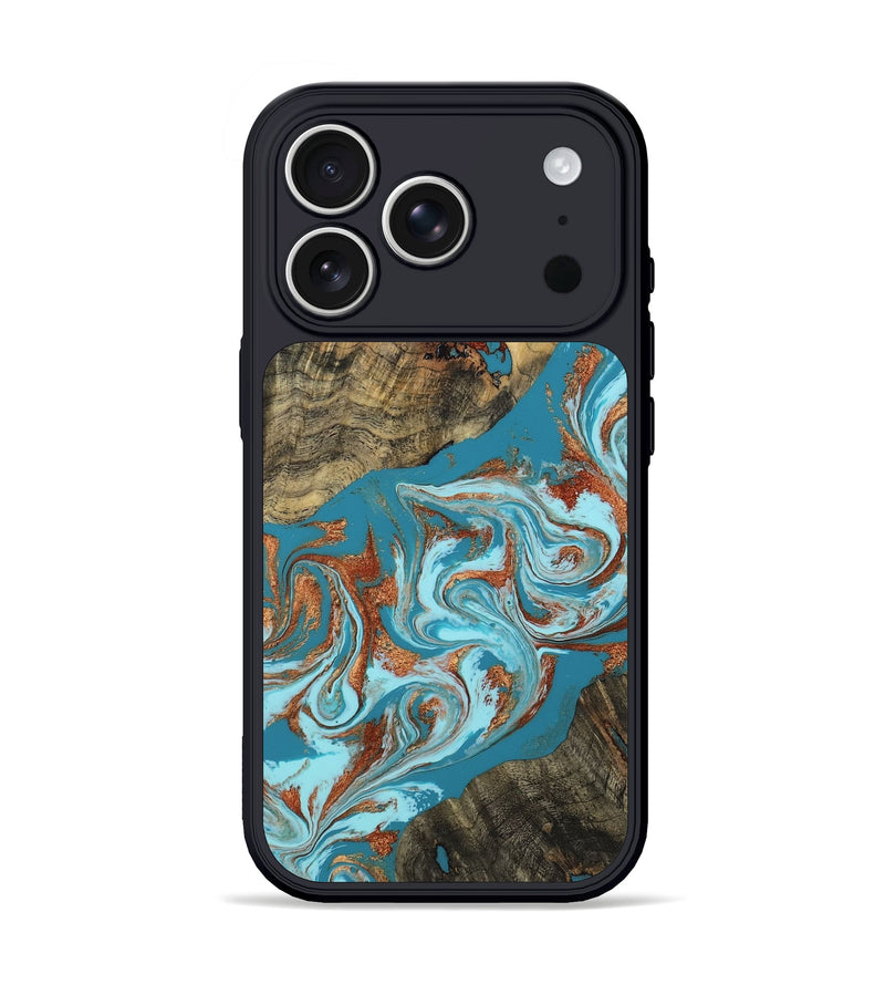 iPhone 17 Pro Wood Phone Case - Edythe (Teal & Gold, 802164)