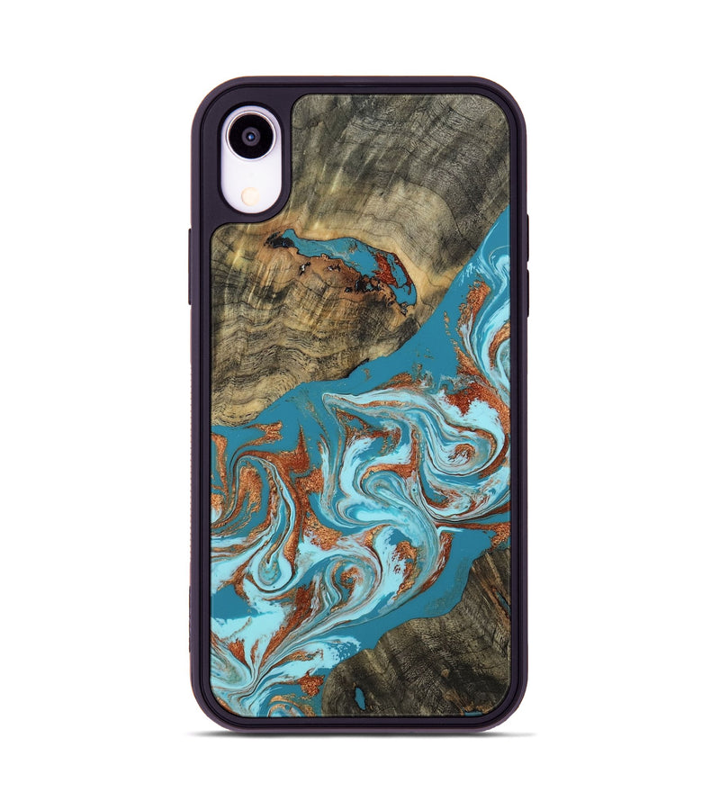 iPhone Xr Wood Phone Case - Edythe (Teal & Gold, 802164)