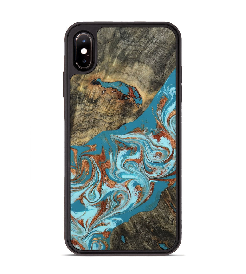 iPhone Xs Max Wood Phone Case - Edythe (Teal & Gold, 802164)
