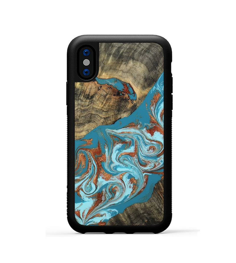iPhone Xs Wood Phone Case - Edythe (Teal & Gold, 802164)