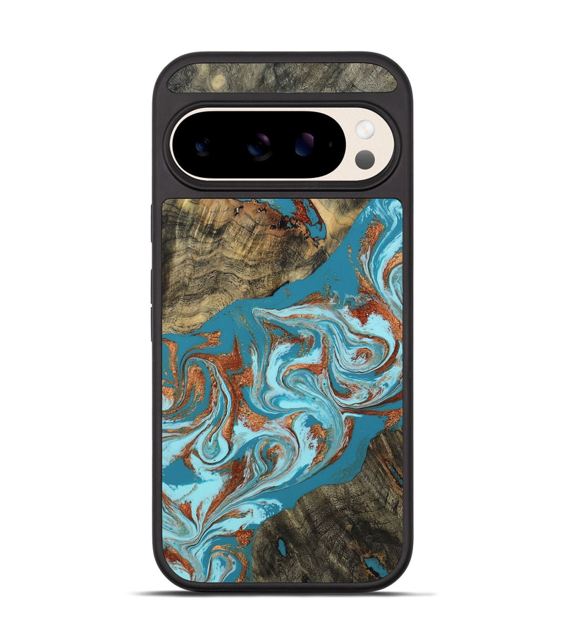 Pixel 10 Wood Phone Case - Edythe (Teal & Gold, 802164)