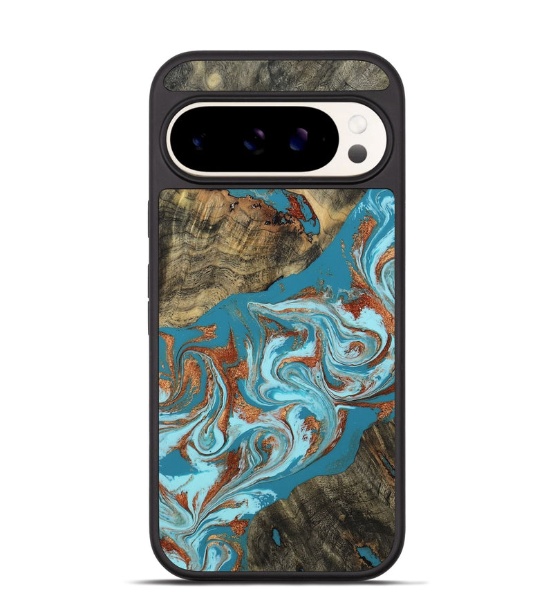 Pixel 9 Pro Wood Phone Case - Edythe (Teal & Gold, 802164)