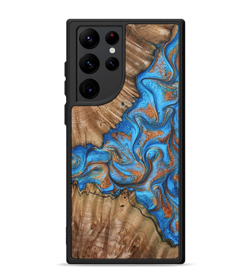 Galaxy S22 Ultra Wood Phone Case - Lutie (Teal & Gold, 802165)
