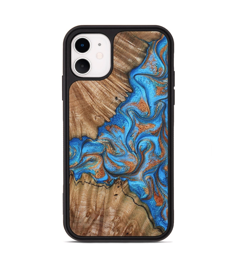 iPhone 11 Wood Phone Case - Lutie (Teal & Gold, 802165)
