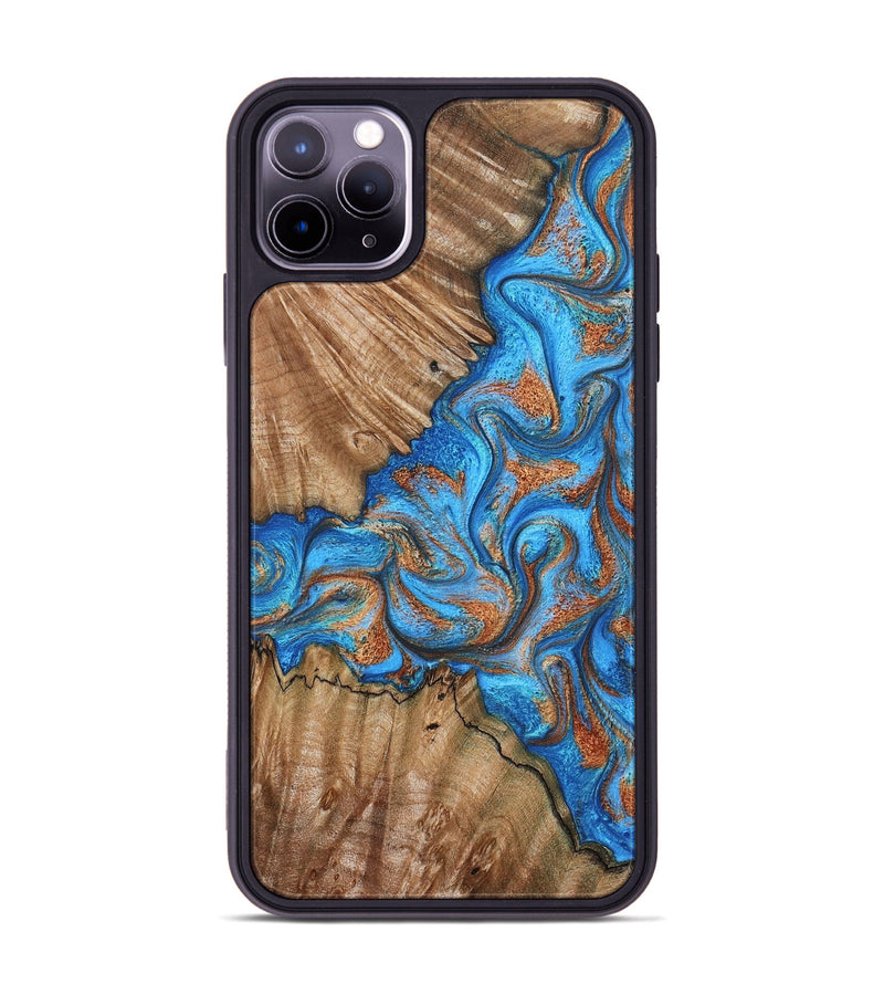 iPhone 11 Pro Max Wood Phone Case - Lutie (Teal & Gold, 802165)