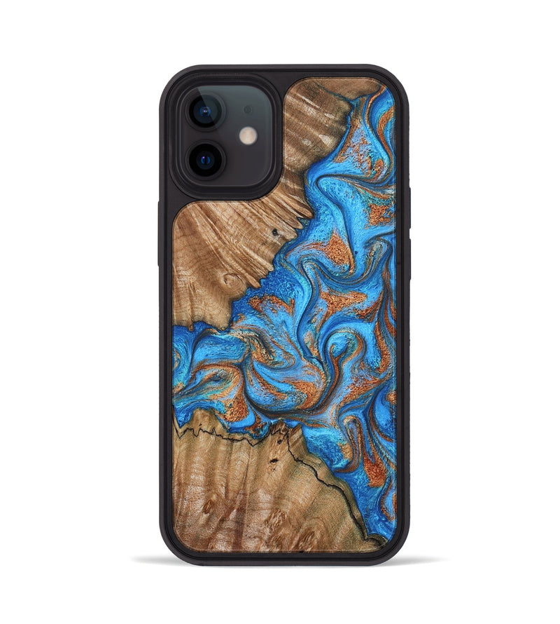 iPhone 12 Wood Phone Case - Lutie (Teal & Gold, 802165)