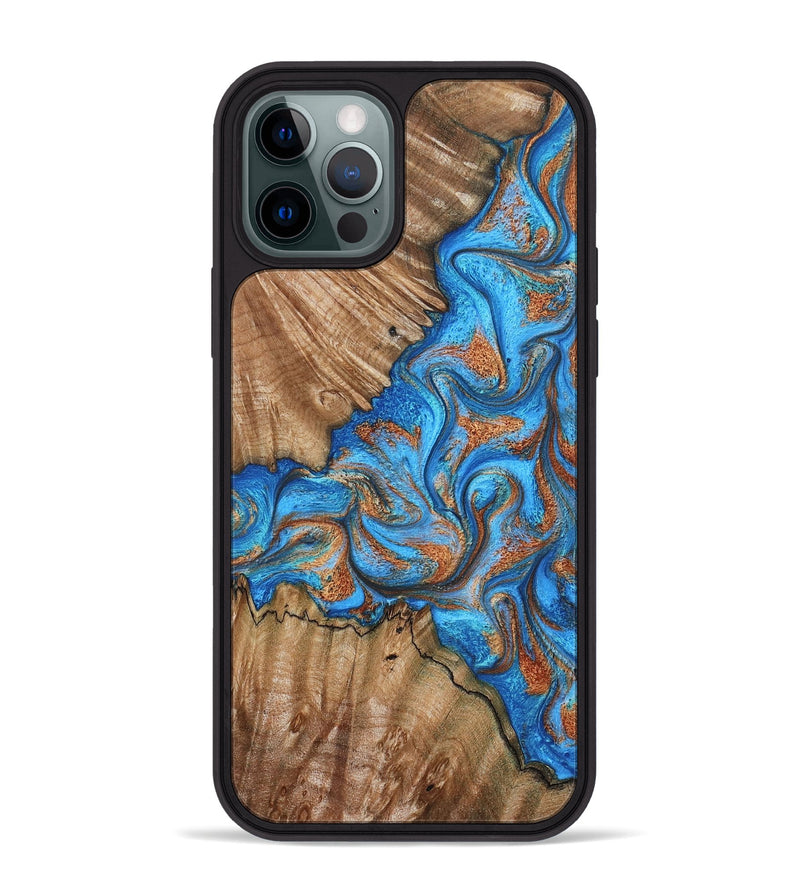 iPhone 12 Pro Max Wood Phone Case - Lutie (Teal & Gold, 802165)