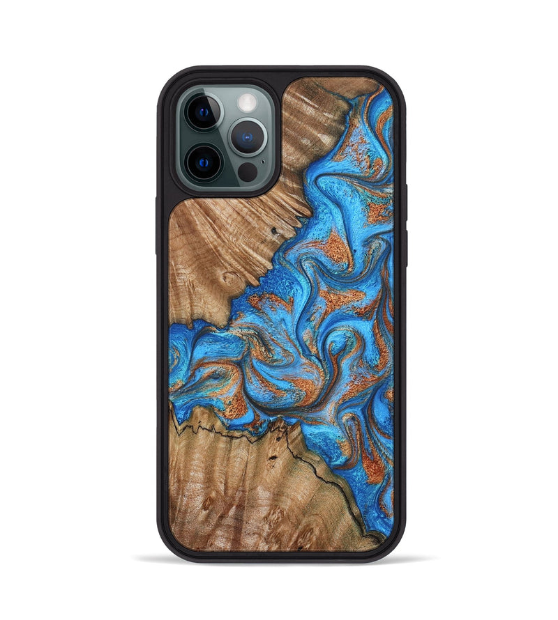 iPhone 12 Pro Wood Phone Case - Lutie (Teal & Gold, 802165)