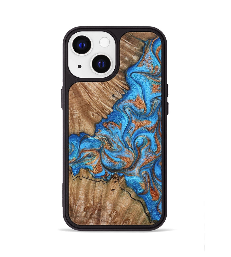 iPhone 13 Wood Phone Case - Lutie (Teal & Gold, 802165)