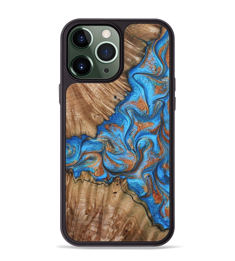 iPhone 13 Pro Max Wood Phone Case - Lutie (Teal & Gold, 802165)