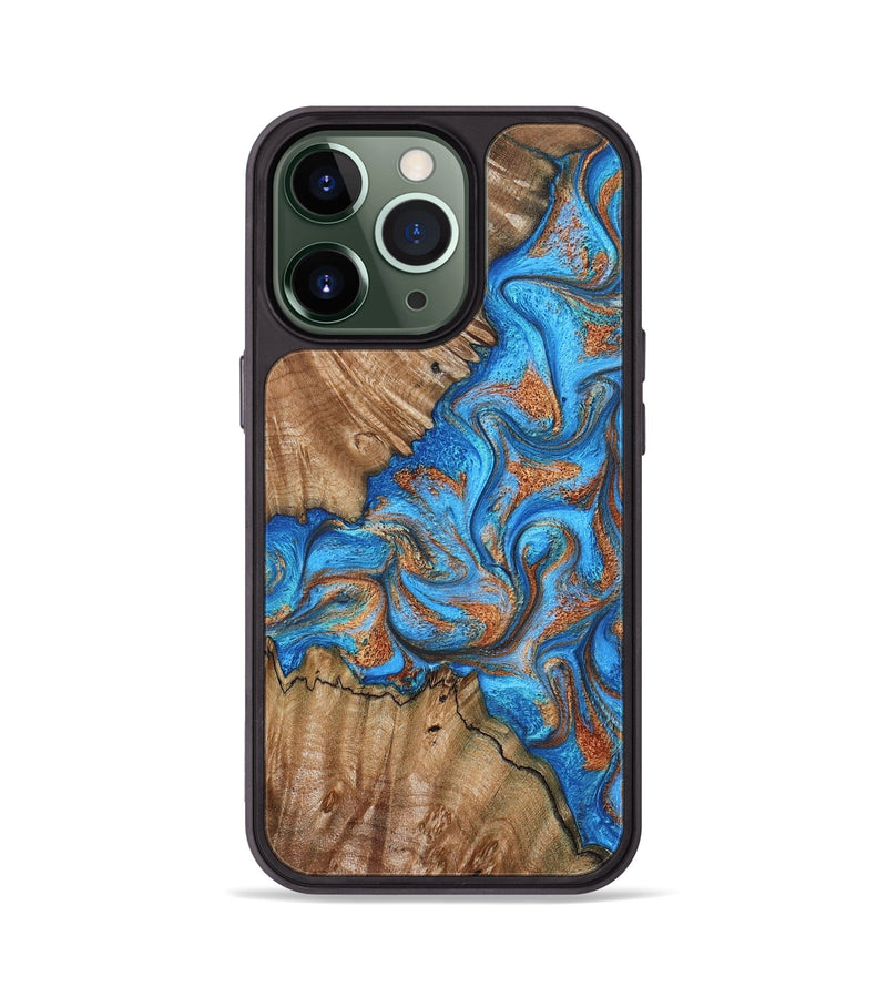 iPhone 13 Pro Wood Phone Case - Lutie (Teal & Gold, 802165)
