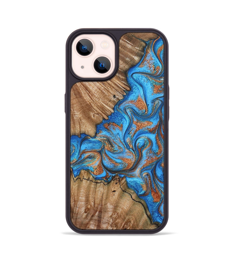 iPhone 14 Wood Phone Case - Lutie (Teal & Gold, 802165)