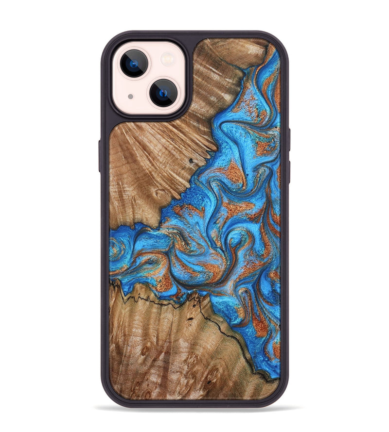 iPhone 14 Plus Wood Phone Case - Lutie (Teal & Gold, 802165)