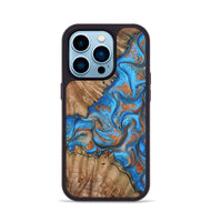 iPhone 14 Pro Wood Phone Case - Lutie (Teal & Gold, 802165)