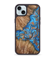 iPhone 15 Plus Wood Phone Case - Lutie (Teal & Gold, 802165)