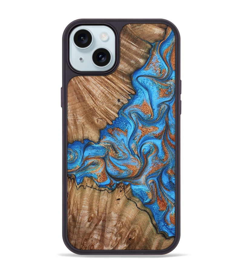 iPhone 15 Plus Wood Phone Case - Lutie (Teal & Gold, 802165)