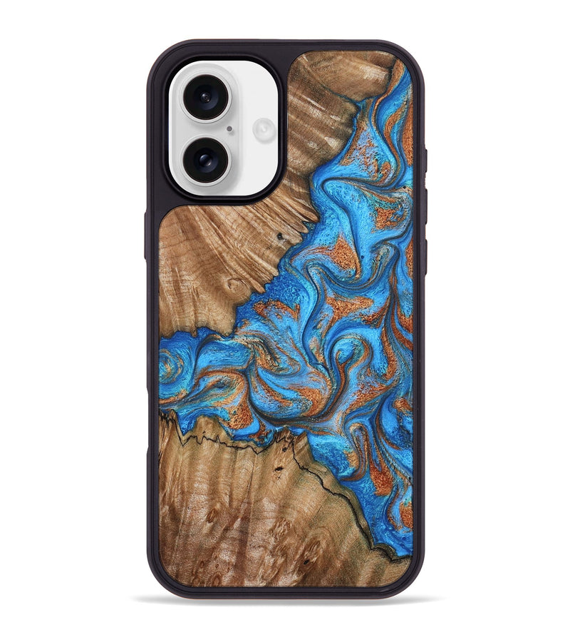 iPhone 16 Plus Wood Phone Case - Lutie (Teal & Gold, 802165)
