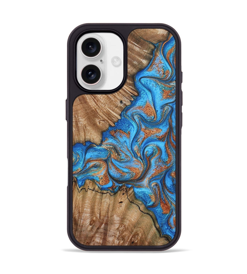 iPhone 17 Wood Phone Case - Lutie (Teal & Gold, 802165)