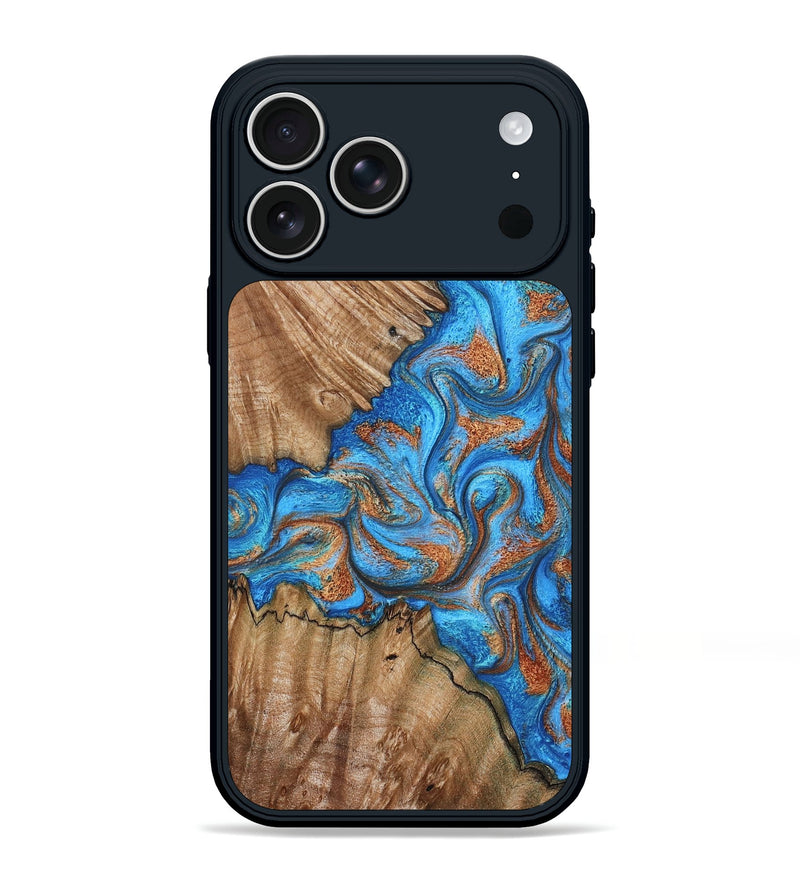 iPhone 17 Pro Max Wood Phone Case - Lutie (Teal & Gold, 802165)