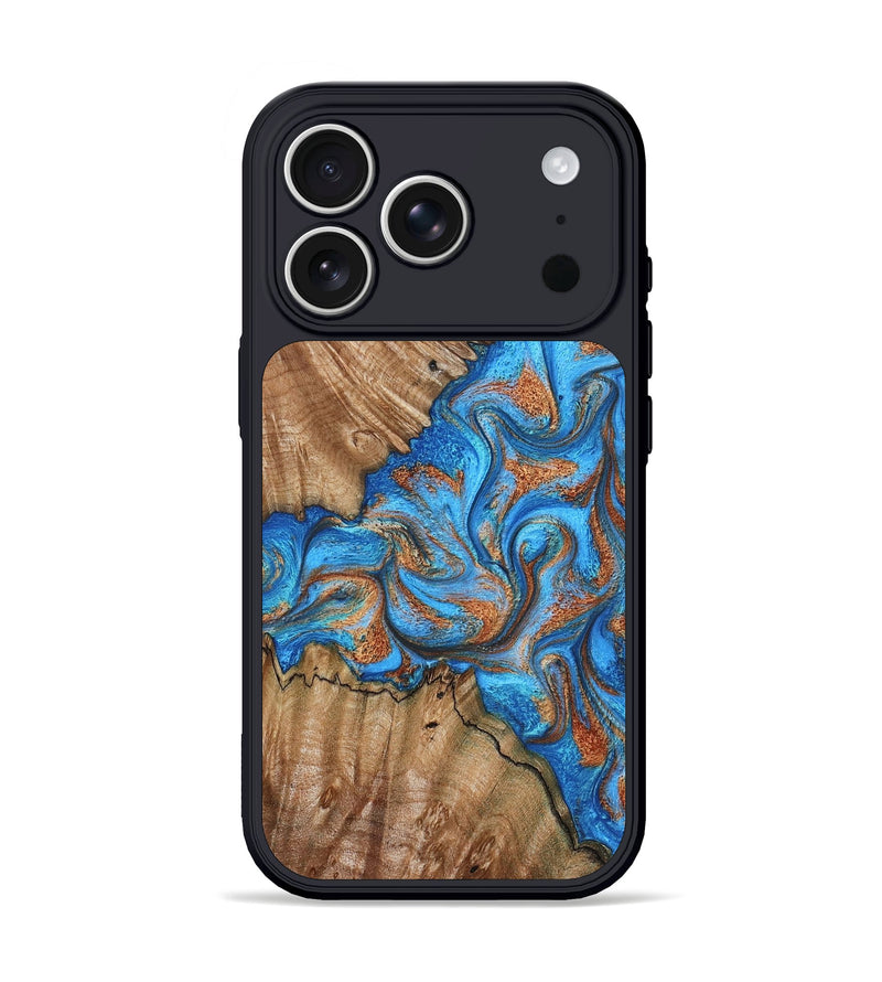 iPhone 17 Pro Wood Phone Case - Lutie (Teal & Gold, 802165)
