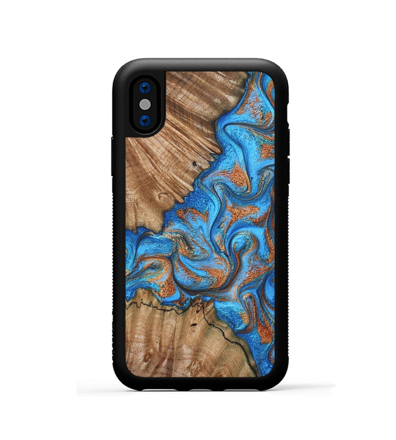 iPhone Xs Wood Phone Case - Lutie (Teal & Gold, 802165)