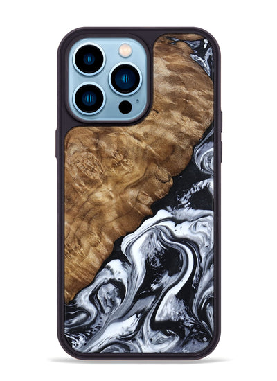 iPhone 14 Pro Max Wood Phone Case - Jayson (Black & White, 802178)