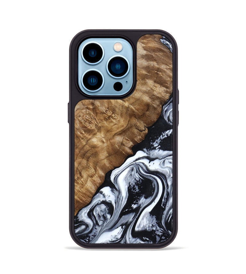 iPhone 14 Pro Wood Phone Case - Jayson (Black & White, 802178)