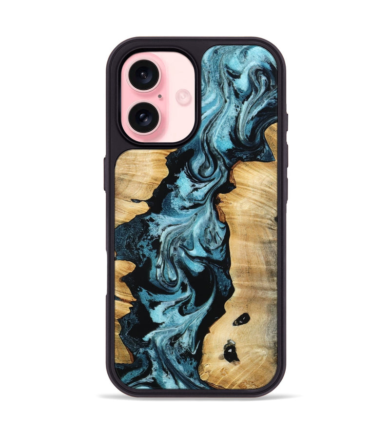 iPhone 16 Wood Phone Case - Buck (Blue, 802321)