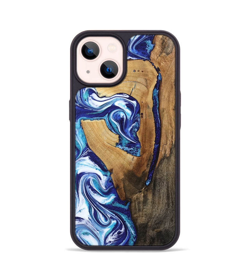 iPhone 14 Wood Phone Case - Taurean (Blue, 802323)