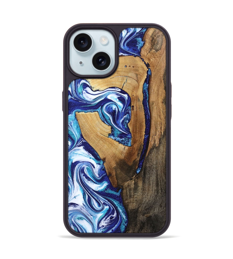 iPhone 15 Wood Phone Case - Taurean (Blue, 802323)