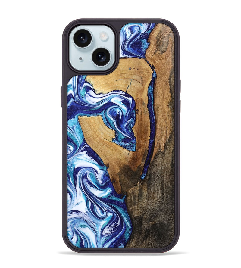 iPhone 15 Plus Wood Phone Case - Taurean (Blue, 802323)
