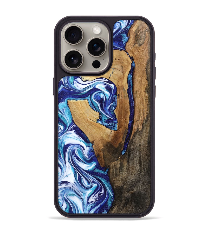 iPhone 15 Pro Max Wood Phone Case - Taurean (Blue, 802323)