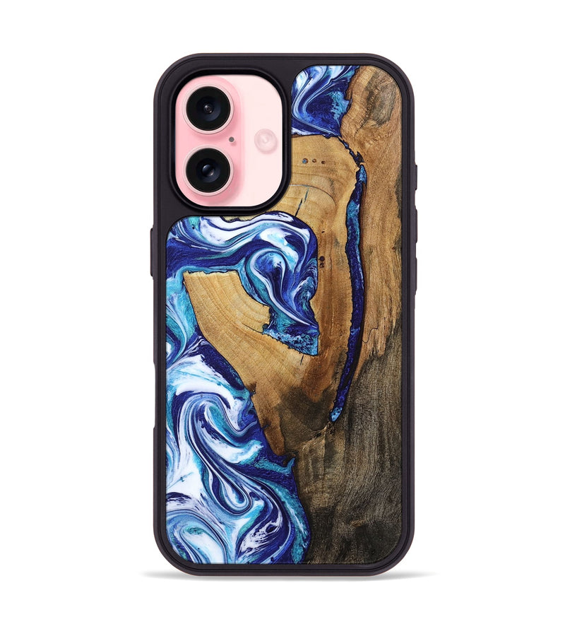 iPhone 16 Wood Phone Case - Taurean (Blue, 802323)