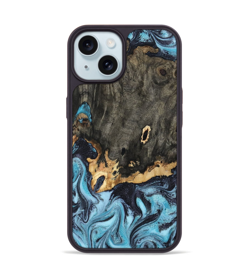 iPhone 15 Wood Phone Case - Sydni (Blue, 802324)