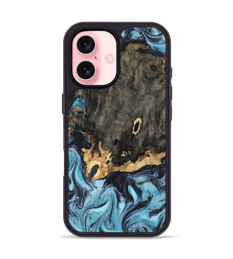 iPhone 16 Wood Phone Case - Sydni (Blue, 802324)
