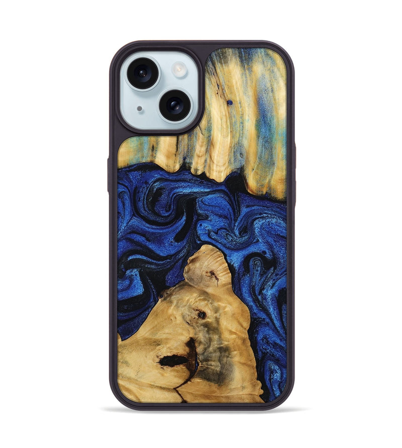 iPhone 15 Wood Phone Case - Sophia (Blue, 802325)