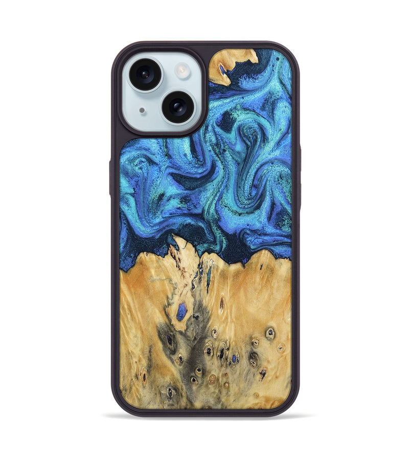 iPhone 15 Wood Phone Case - Brandyn (Blue, 802329)