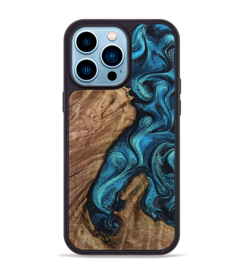 iPhone 14 Pro Max Wood Phone Case - Landyn (Blue, 802334)