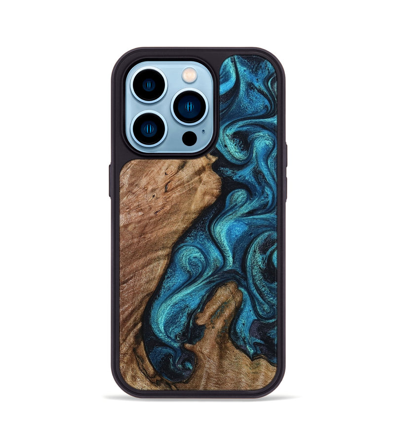 iPhone 14 Pro Wood Phone Case - Landyn (Blue, 802334)