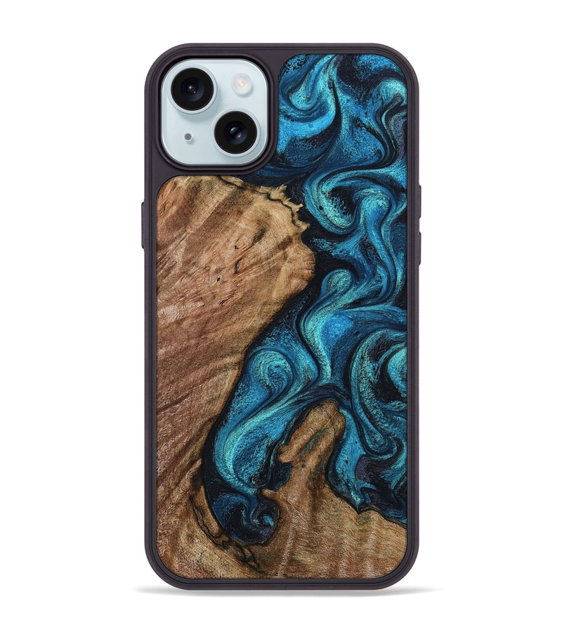 iPhone 15 Plus Wood Phone Case - Landyn (Blue, 802334)